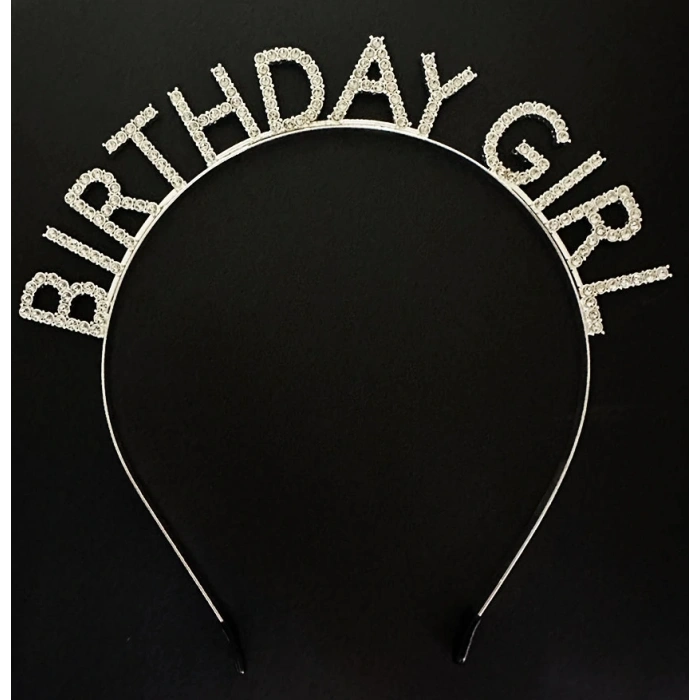 Gümüş Kristal Taşlı Birthday Girl Doğum Günü Tacı İthal Ürün A Kalite 17x16 cm (5047)