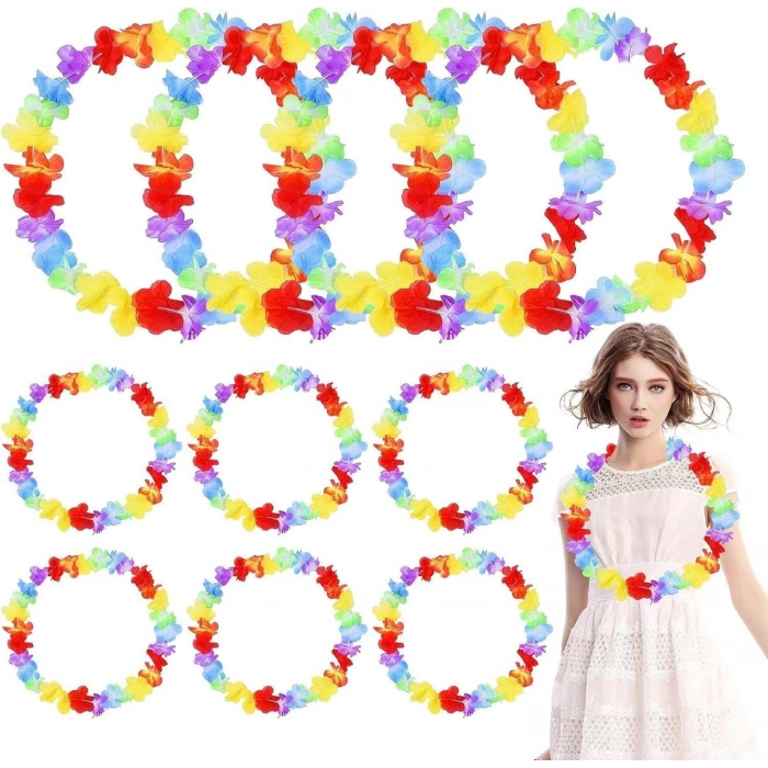 Hawaii Çiçekli Boyun Kolyesi - Renkli Tropikal Parti Leisi 12 Adet