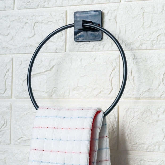 Kendiliğinden Yapışkanlı Siyah Paslanmaz Metal Yuvarlak Havluluk (5047)