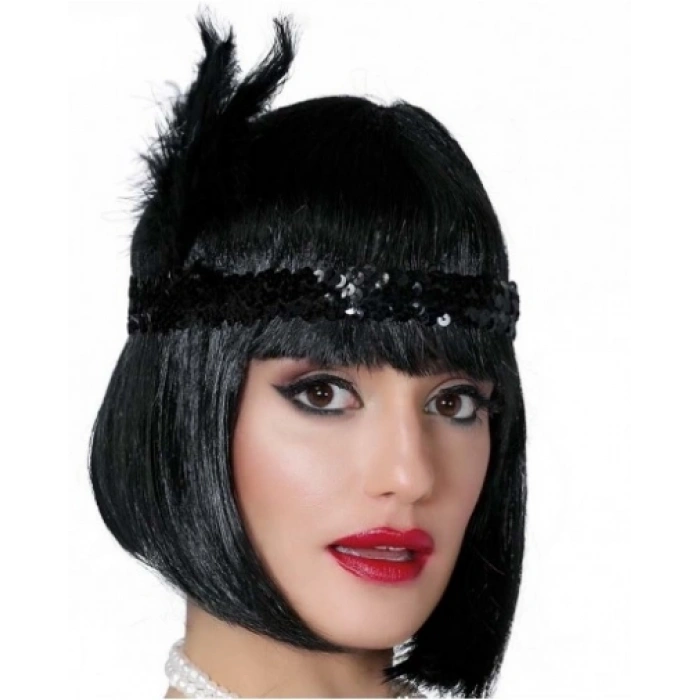 Siyah Renk Tüylü Çarliston Saç Bandı Kafa Bandı (5047)