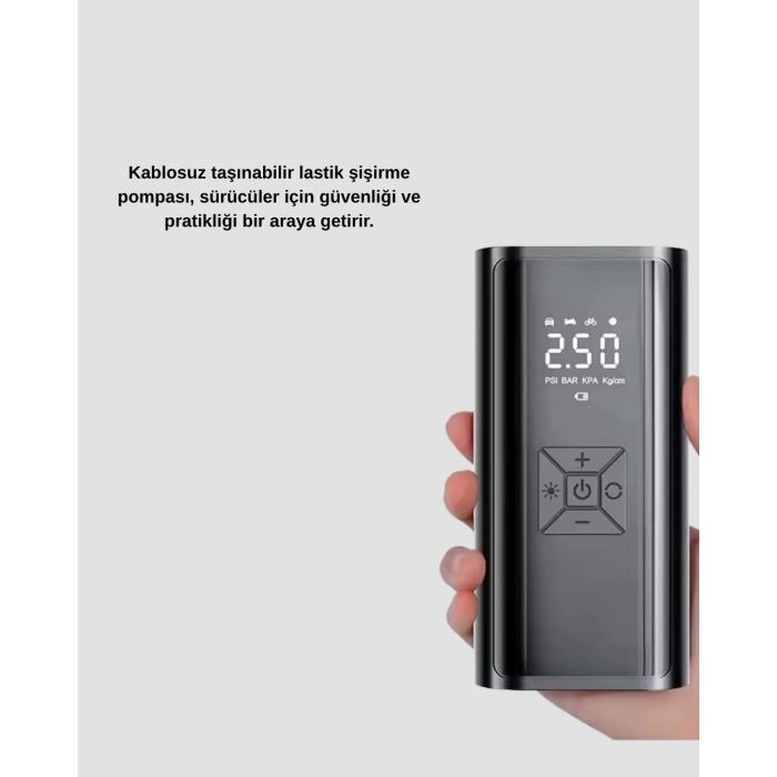 Taşınabilir 80W Kablosuz Lastik Şişirme Pompası Dijital Ekranlı