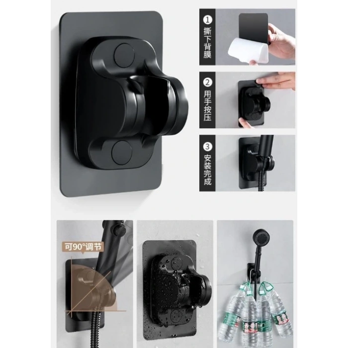 Yapışkanlı Duş Başlığı Tutucu Ayarlı Siyah (5047)