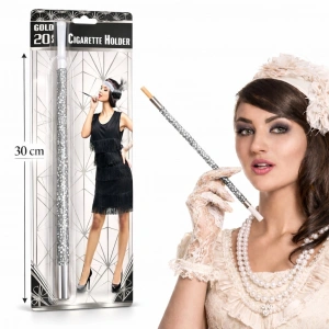 30 cm Gümüş Payetli Sigara Tutacağı – 1920’ler Gatsby Parti Aksesuarı