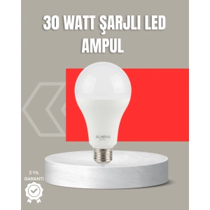 30W Şarjlı LED Ampul E27 Duy %80 Enerji Tasarruflu Soğuk Beyaz