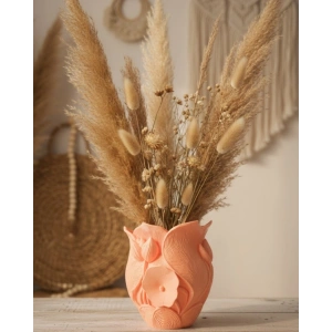 3D Özel Baskı Turuncu Çiçekli Dekoratif Vazo Salon Ofis Dekoru