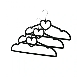 3PCS SİYAH KADİFE KAPLI - KALPLİ PLASTİK ASKI METAL UÇLU (5047)