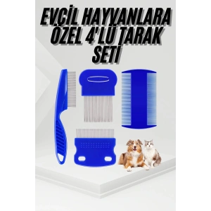 4lü Bit Pire Tarağı Set Kedi Köpek Evcil Hayvan Tüy Toplayıcı Mavi