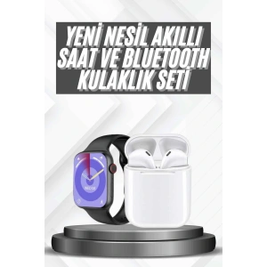 Akıllı Saat Gümüş Kasa Bluetooth Kulaklık Hediyeli Çok Fonksiyonlu İkili Set
