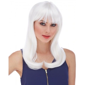 Beyaz Renk Uzun Düz Parti Peruğu (5047)
