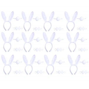 Beyaz Tavşan Kostüm Seti – Taç Papyon Kuyruk 12 li Paket