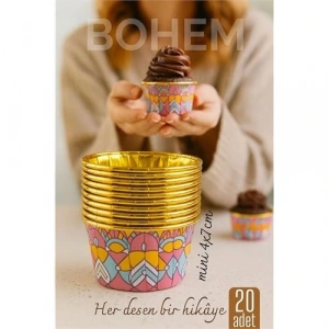 Bohem Yuvarlak Kek Kalıbı , Alüminyum  Cupcake Muffin Kalıbı 20li Paket