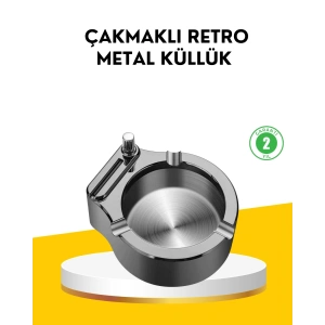 Çakmaklı Küllük Paslanmaz Metal Yuvarlak Tasarım