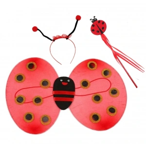 Çocuk Gösteri İçin Uğur Böceği Kanat + Taç + Asa 3 lü Kostüm Seti