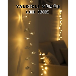 Dekoratif Gümüş Yaprak LED Aydınlatma Pilli Şık Ortam Işığı