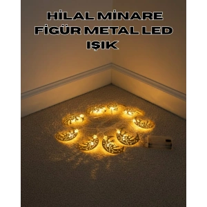 Dekoratif Minareli Hilal LED Işık Metal Gövdeli Ramazan Aydınlatma