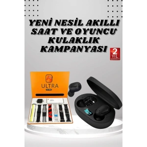 Dijital Göstergeli Kulaklık ve 7 Kordonlu Akıllı Saat Android ve İOS Uyumlu Uyku Takibi Sesli Görüşme