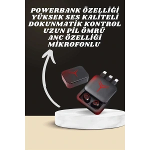 Dijital Göstergeli Powerbank Kablosuz Kulaklık ve 7 Kordonlu Yeni Nesil Akıllı Saat Dokunmatik Kontrol
