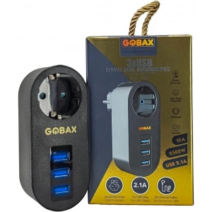 Gobax Termal Akım Korumalı Akıllı Priz 3xusb Li, Çocuk Korumalı, Led Işıklı, Yüksek Isıya Dayanıklı (5047)