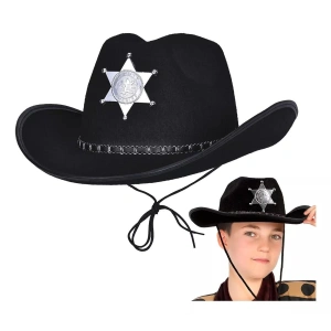 Kovboy Şerif Şapkası Siyah 12 Adet - Kostüm Parti ve Gösteri Şapkası