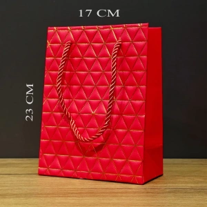 Küçük Boy Kırmızı Gold Renkli Karton Çanta