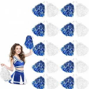 Mavi Beyaz Metalik Dolgun Gösteri Ponponu 20 Adet (10 Çift)