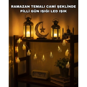 Ramazan ve Bayram Dekoratif LED Işık Cami Figürlü Sıcak Sarı Aydınlatma