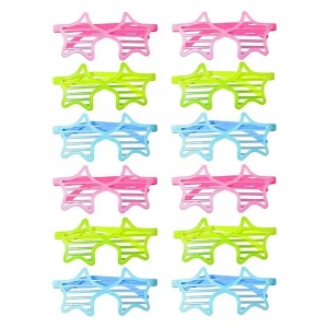 Retro Neon Fosforlu Yıldız Panjur Gözlük 12 Adet – 80’ler 90’lar Parti Stili
