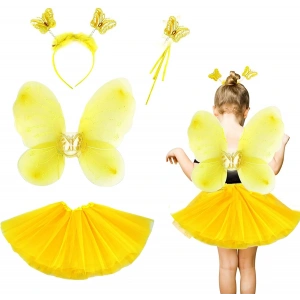 Sarı Kelebek Kostümü Çocuk - Sarı Kelebek Kostüm Aksesuar Seti 4 Parça (5047)