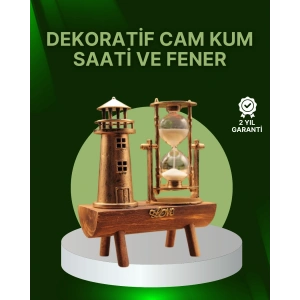 Vintage Kum Saati + Deniz Feneri Modeli – Ahşap Gövdeli Masa Üstü Dekor