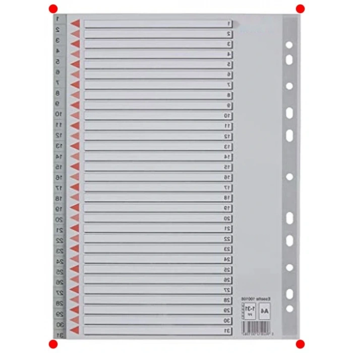 1-31 Rakamlı A4 Gri Separatör