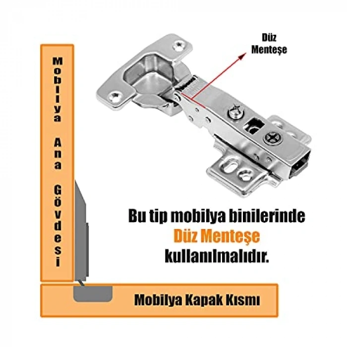 1 ÇİFT  Frenli Dolap Kapak Menteşesi Pistonlu Düz Tas Menteşe