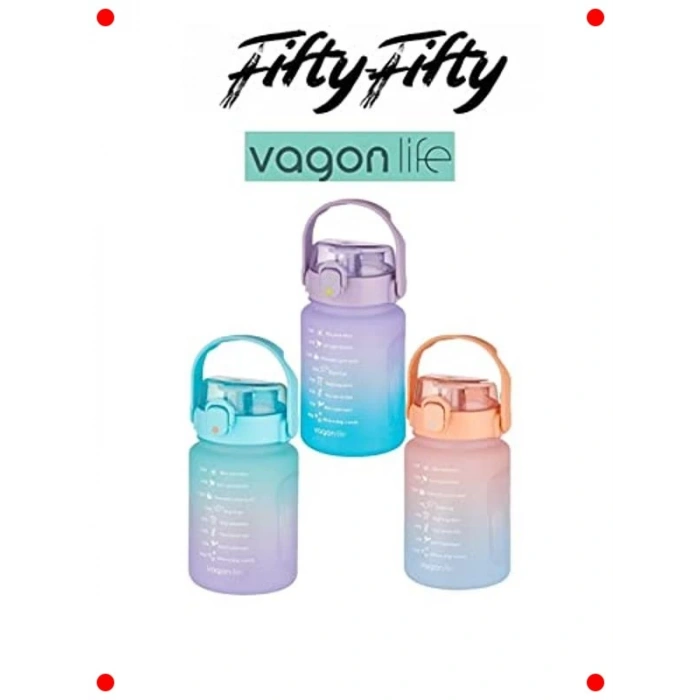 1 Litre Çift Renkli Motivasyon Matarası - Pipetli