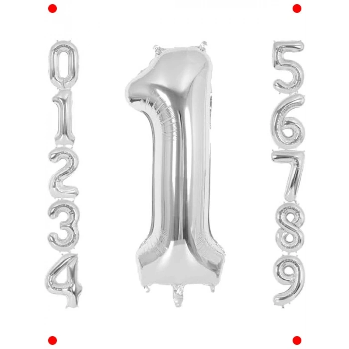 1 Rakamı Gümüş Doğum Günü Balonu - 102 cm Büyük Boy