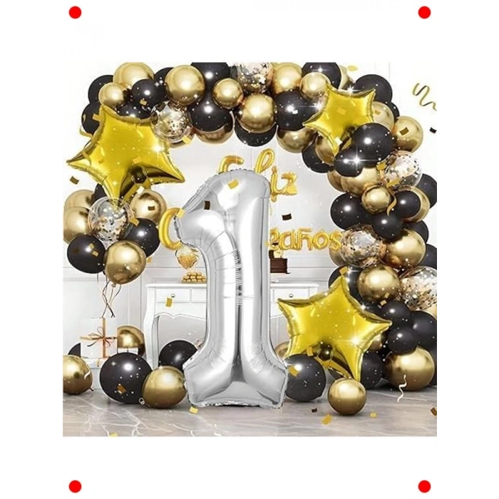 1 Rakamı Gümüş Doğum Günü Balonu - 102 cm Büyük Boy