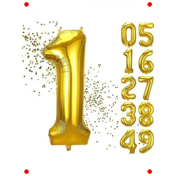 1 Yaş Gold Rakam Folyo Balon - 102 cm Parti Dekorasyonu