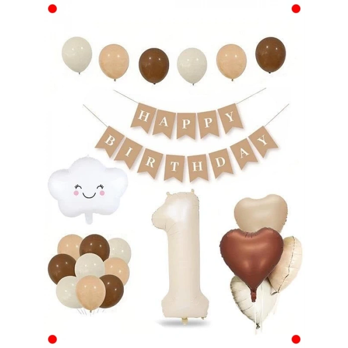 1 Yaş Retro Kalpli Doğum Günü Seti