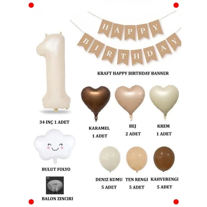 1 Yaş Retro Kalpli Doğum Günü Seti