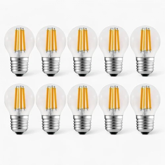 10 Adet 6 Watt LED Filament Ampul, Şeffaf Cam