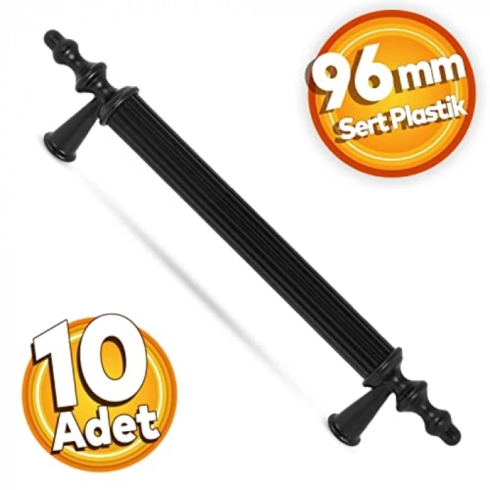 10 Adet Mutfak Dolap Kapak Kulpu, 96 mm Siyah Plastik