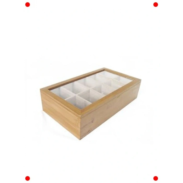 10 Bölmeli Doğal Ahşap Çay Saklama Kutusu