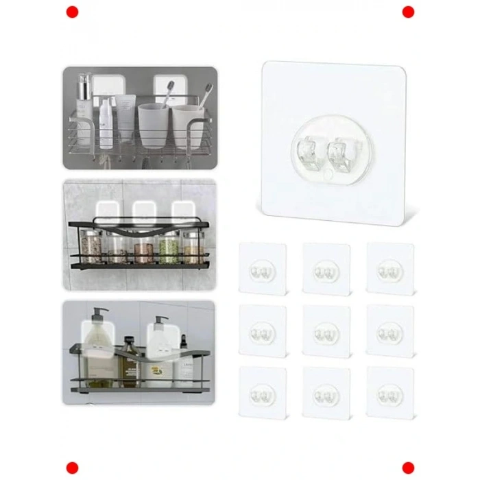 10 Güçlü Kendinden Yapışkanlı Şeffaf Kancalar