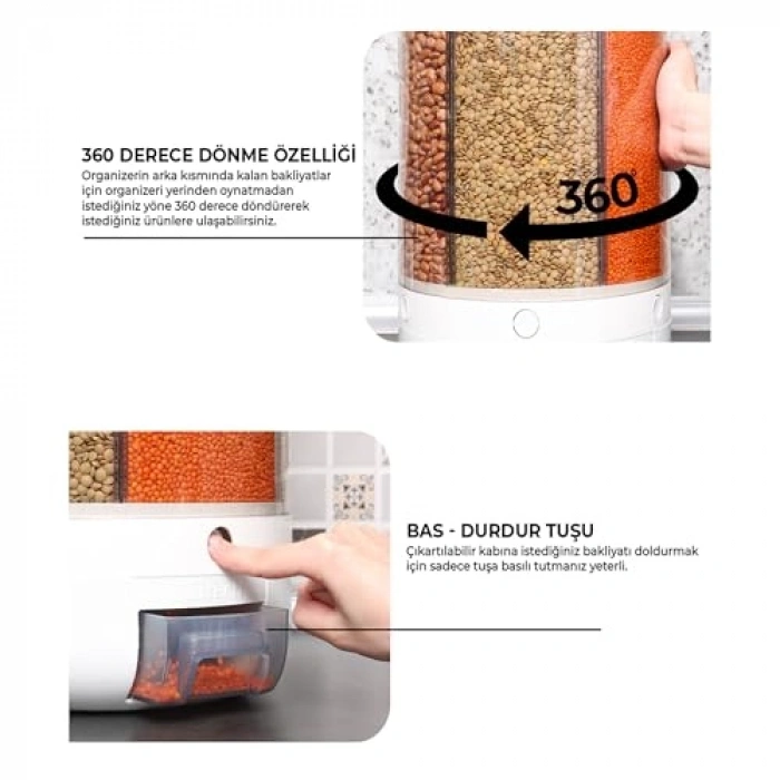 10 Kapasiteli 6 Gözlü Bakliyat Saklama Kabı