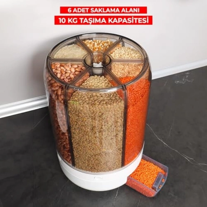 10 Kapasiteli 6 Gözlü Bakliyat Saklama Kabı
