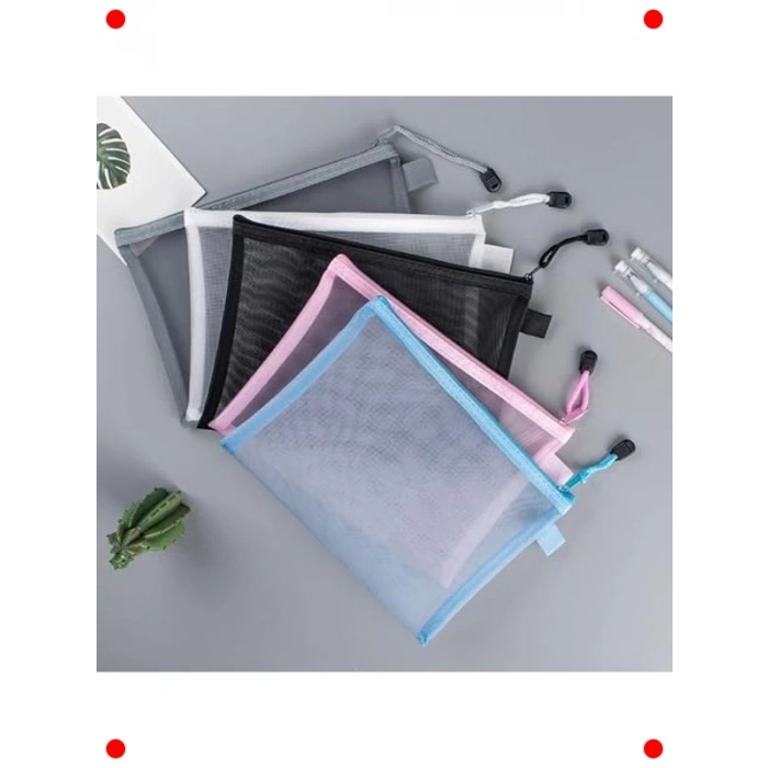 10lu Şeffaf File Fermuarlı Belge Kılıfı (A4 Boyut, Gri)