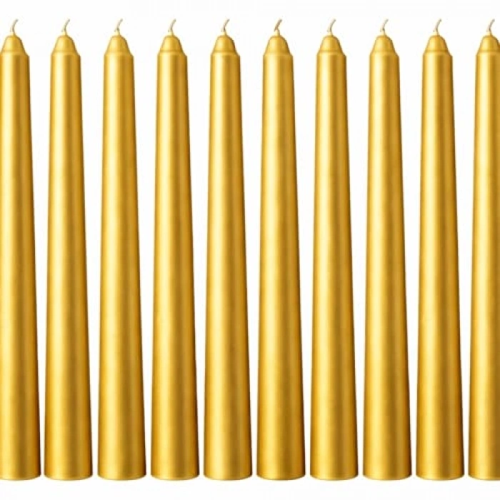 10lu Set Gold Renk İnce Şamdan Mum, 25 cm Uzunluk