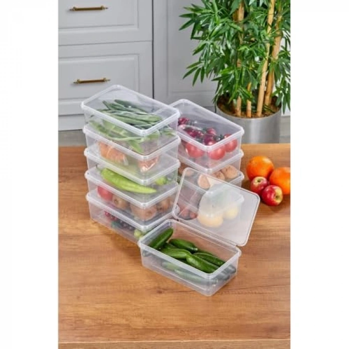 10lu Set Yandan Açılır Kapaklı Şeffaf Saklama Kabı, 2000ml