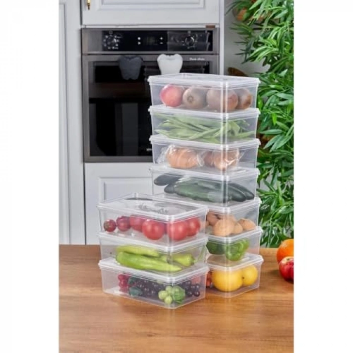 10lu Set Yandan Açılır Kapaklı Şeffaf Saklama Kabı, 2000ml