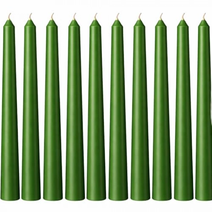 10lu Set Yeşil Renk İnce Şamdan Mum, 25 cm Uzunluk