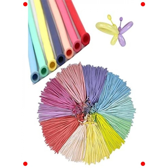 100 Adet Karışık Renk Sosis Balon ve Pompa Seti