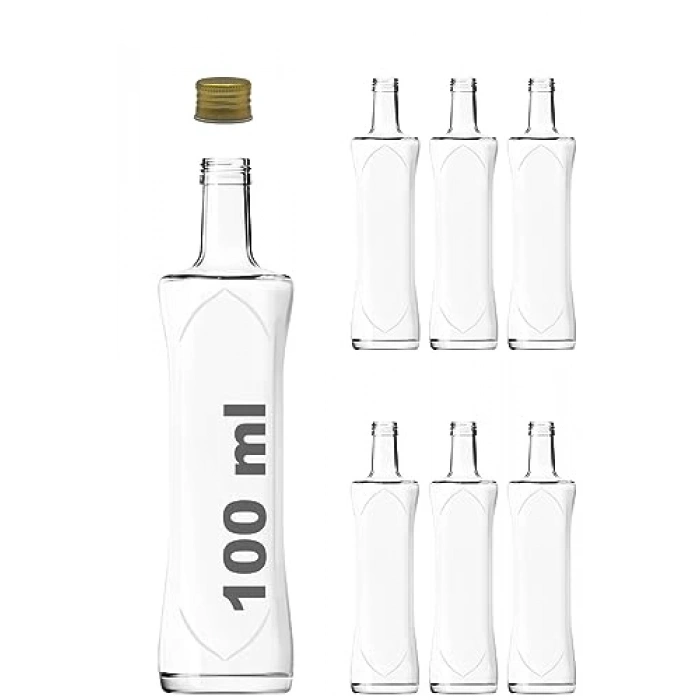 100 cc Kapaklı Kavisli Cam Şişe, 6 Adet Şeffaf Sosluk